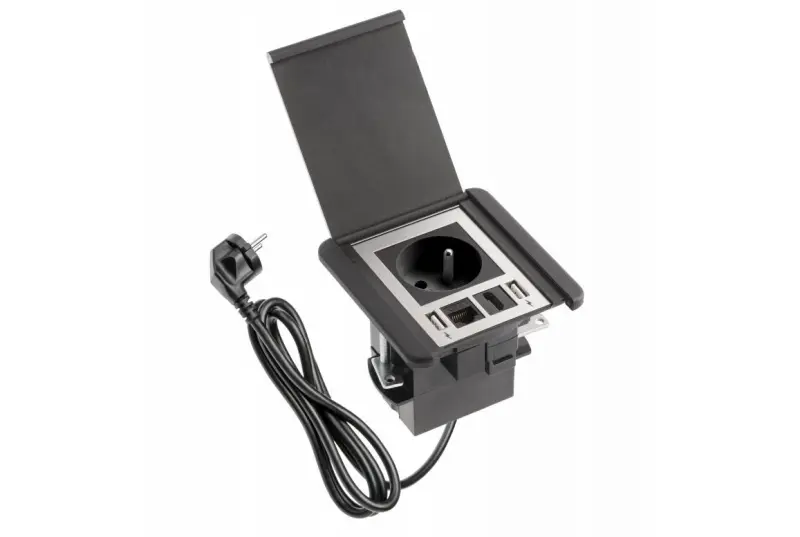 Indux Flip vstavaná zásuvka so zemným kolíkom, matná čierna s 2xUSB A, 1xRJ45 a HDMI pripojením, čierna 1208957915