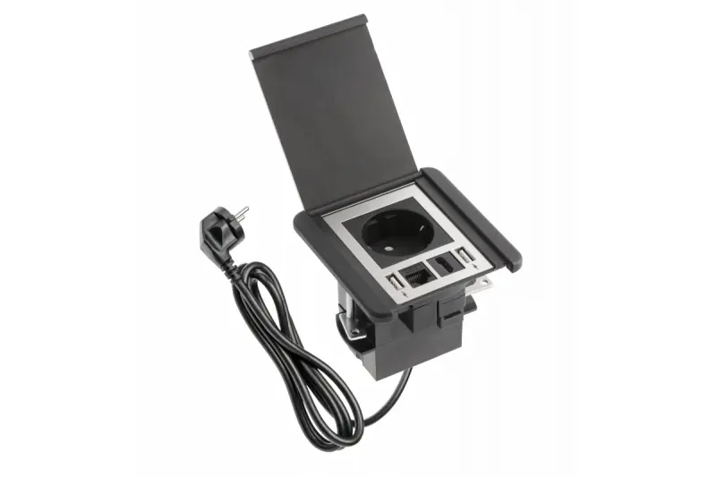 Indux Flip matná čierna s uzemnením vstavaná zásuvka s 2x USB A, 1x RJ45 a 1 HDMI pripojením 1208957917