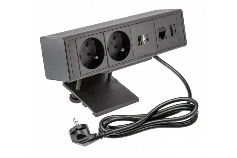 Indux Desk kancelária alebo stôl matné čierne zásuvky (2x) s 1xUSB A, 1xUSB C, 1xRJ45 a 1xHDMI 1208957920.