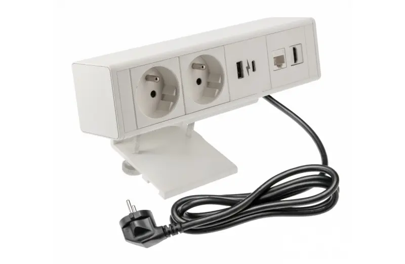 Indux Desk biurko alebo stôl matná biela pena zásuvka (2x) s 1xUSB A, 1xUSB C, 1xRJ45 a 1xHDMI 1208957921