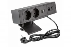 Indux Desk čierna písacia alebo stolová podložka s uzemnenou zásuvkou (2x) s 1x USB A, 1x USB C, 1x RJ45 a 1x HDMI 1208957922