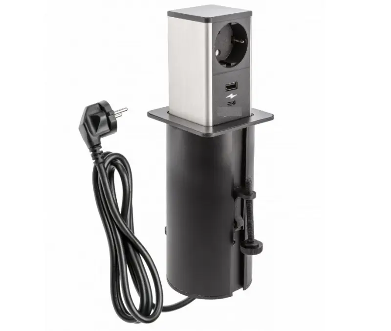 Indux Push výsuvná čierna zásuvka s uzemnením s 1x USB A a 1x USB C s nerezovým krytom 1208957930