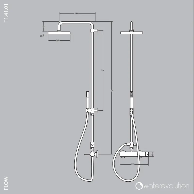 Waterevolution Flow shower combination with rain shower, matte black T141PR