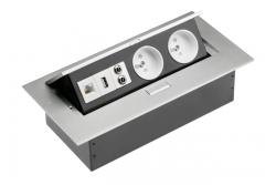 Predlžovací kábel na pracovný stôl, 2x zásuvka s uzemnením, USB zásuvka, audio (banánik), zásuvka RJ45 (Ethernet), bez kábla, hliník 1208958664