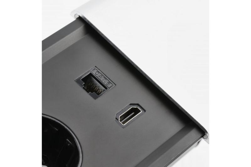 PRESTINO zapustený predĺžovací kábel pre pracovný stôl, 2x francúzska zásuvka, USB A+C, RJ45, HDMI, kábel 1,5 m, strieborný 1208958675