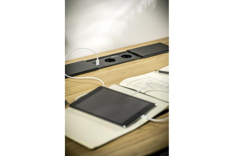 PRESTINO zapustený predĺžovací kábel pre pracovný stôl, 2x francúzska zásuvka, USB A+C, RJ45, HDMI, kábel 1,5 m, strieborný 1208958675