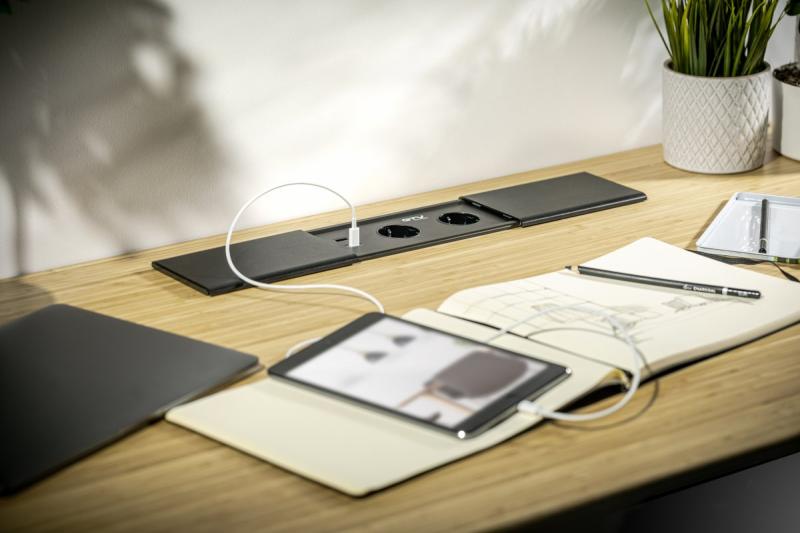PRESTINO zapustený predĺžovací kábel pre pracovný stôl, 2x francúzska zásuvka, USB A+C, RJ45, HDMI, kábel 1,5 m, strieborný 1208958675