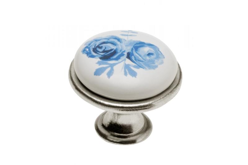 Porcelánová kľučka 0728-J4 A-Modrá ruža antické striebro 1208959150
