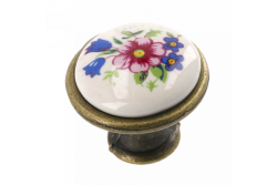 Porcelánová kľučka J4 antická mosadz R-ružový kvet 1208959153