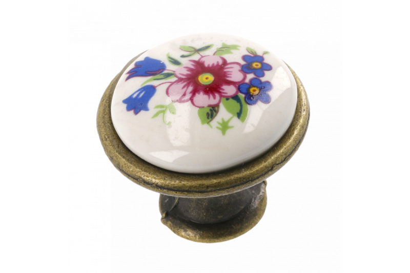 Porcelánová kľučka J4 antická mosadz R-ružový kvet 1208959153