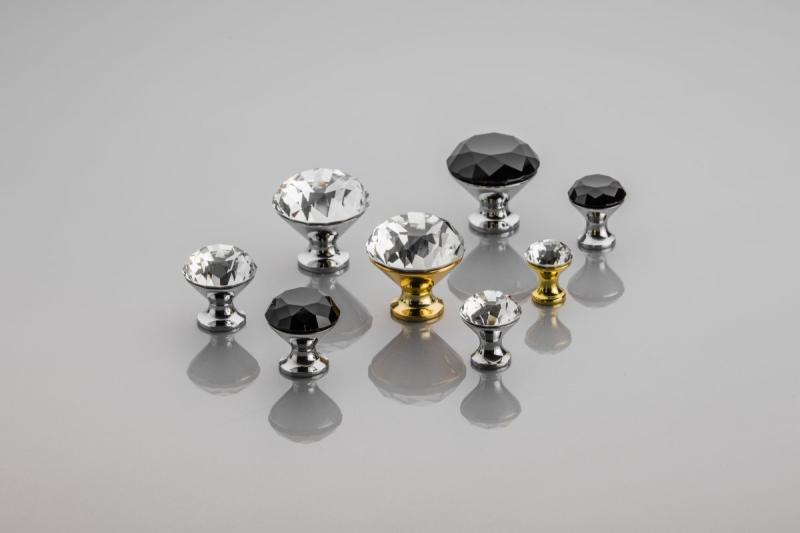 Gombík Zamak Crystal Palace B 40mm chróm + ČIERNY KRISTÁL 1208959276