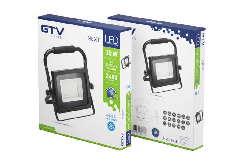 LED reflektor iNEXT (prenosný) 30W 2400lm, PF>0,9, RA>80, IP65, 120°, 6400K, čierne telo 1208962861