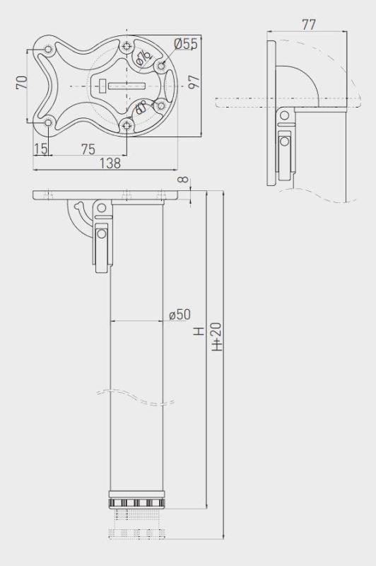 Sklopná noha stola z nehrdzavejúcej ocele, výška 87 cm, priemer 50 mm, nastaviteľná o 2 cm 1208963577