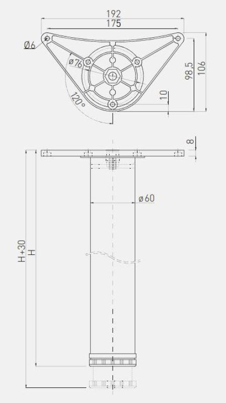 Nohička stola okrúhla z nerezovej ocele 82cm vysoká nastaviteľná 3cm s priemerom nohy 6cm 1208963588