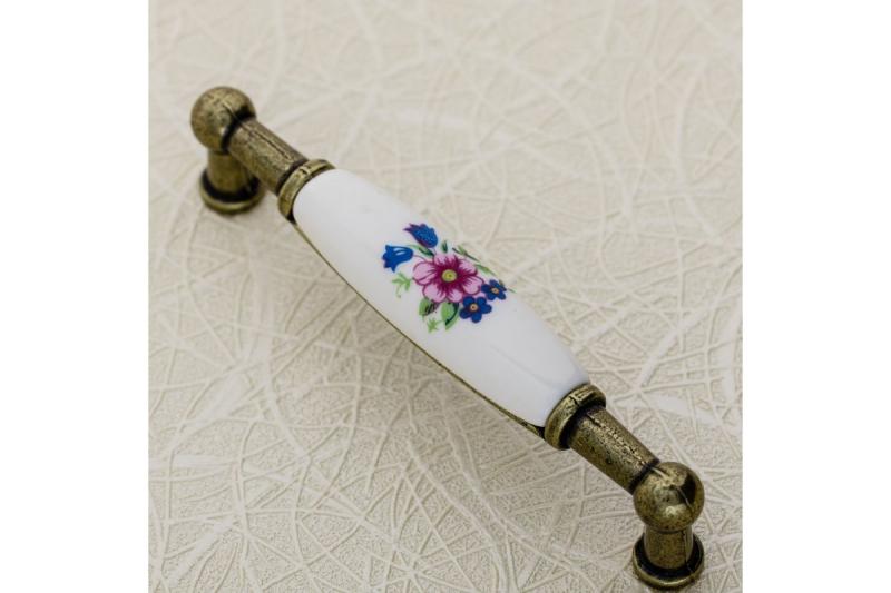 Porcelánová rukoväť 728B C=96mm antická mosadz R-ružový kvet 1208965696
