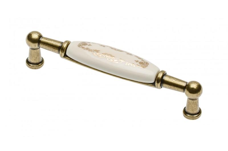 Porcelánová rukoväť 728B C=96mm antická mosadz X-zlatá ozdoba 1208965697
