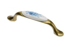 Porcelánová rukoväť 728-P C=96mm antická mosadz A-Modrá ruža 1208965699