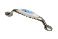 Porcelánová rukoväť 728-P C=96mm antické striebro A-Modrá ruža 1208965700
