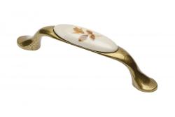 Porcelánová kľučka 728P C=96mm antická mosadz B-jesenná ruža 1208965701