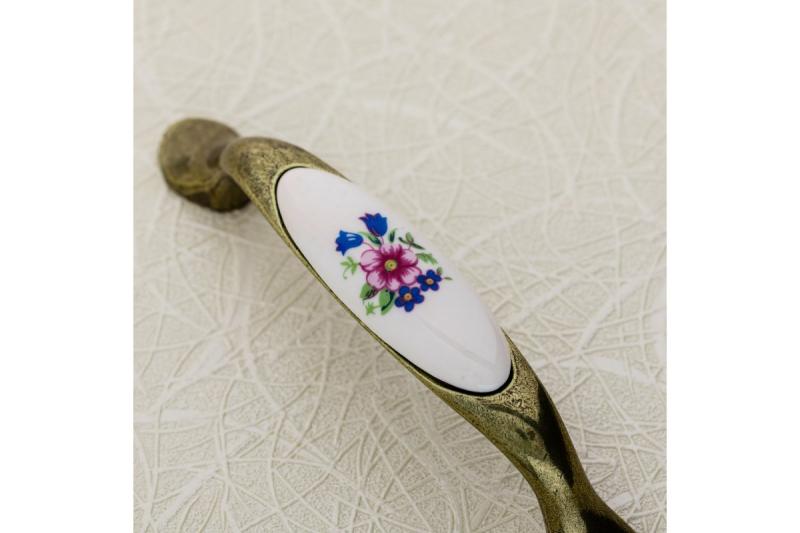 Porcelánová rukoväť 728P C=96mm antická mosadz R-ružový kvet 1208965704