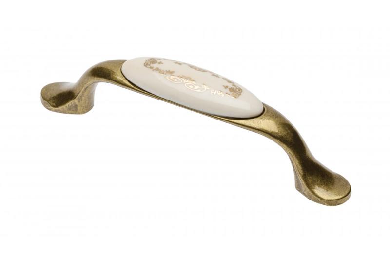Porcelánová rukoväť 728P C=96mm antická mosadz X-zlatý ornament 1208965705