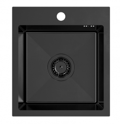 Quadri Dixton 40 čierny nerezový drez s nano PVD 400x450 mm s otvorom na batériu, montáž 1208967080