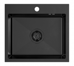 Quadri Dixton 50 čierny Nano PVD nerezový drez 500x450 mm s otvorom na batériu, montáž na pracovnú dosku 1208967082