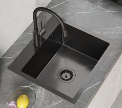 Quadri Dixton 50 čierny Nano PVD nerezový drez 500x450 mm s otvorom na batériu, montáž na pracovnú dosku 1208967082
