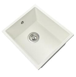 GraniteMy Universal žulový biely drez 34x40 cm biely, vrchná montáž, spodná montáž a rovná montáž s nerezovou zátkou 1208967107
