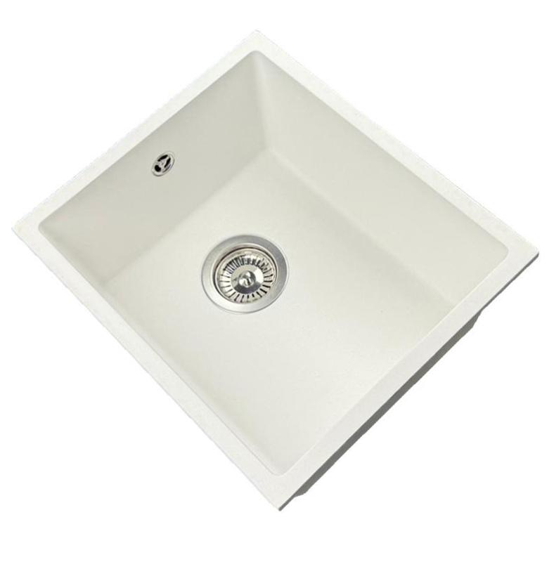 GraniteMy Universal žulový biely drez 34x40 cm biely, vrchná montáž, spodná montáž a rovná montáž s nerezovou zátkou 1208967107