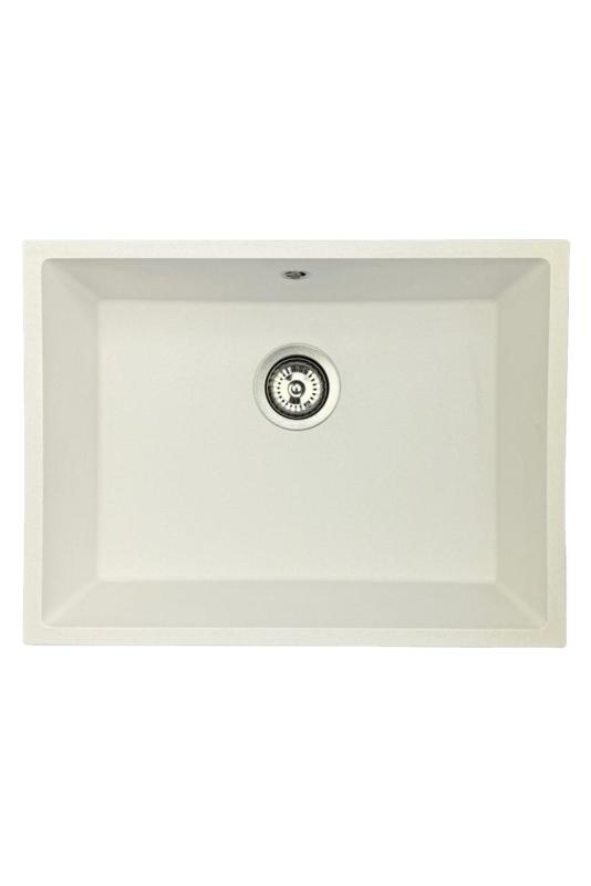 GraniteMy Universal granitový biely drez 55x40 cm biely, montáž na pracovnú dosku, montáž pod pracovnú dosku a montáž do roviny s pracovnou doskou s nerezovým uzáverom 1208967109