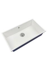 GraniteMy Universele granieten grote witte spoelbak 74x40 cm biela, montáž na pracovnú dosku, podmontáž a rovnomontáž s nerezovou zátkou 1208967111