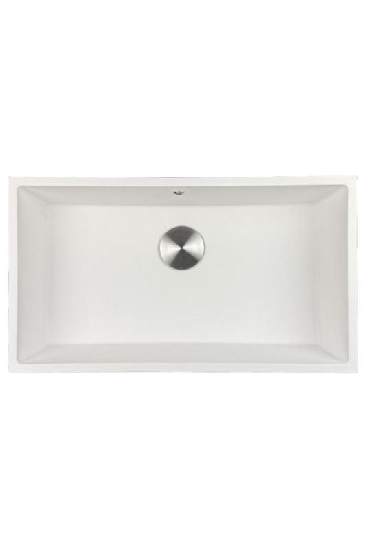 GraniteMy Universele granieten grote witte spoelbak 74x40 cm biela, montáž na pracovnú dosku, podmontáž a rovnomontáž s nerezovou zátkou 1208967111