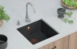 GraniteMy Universal granitový čierny drez 40x40 cm čierny na vrch, pod vrch a do roviny s medenou zátkou 1208967114