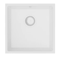 GraniteMy Universele granieten witte spoelbak 40x40 cm biela, nadstavba, podstavba a rovná montáž s bielou zátkou 1208967115