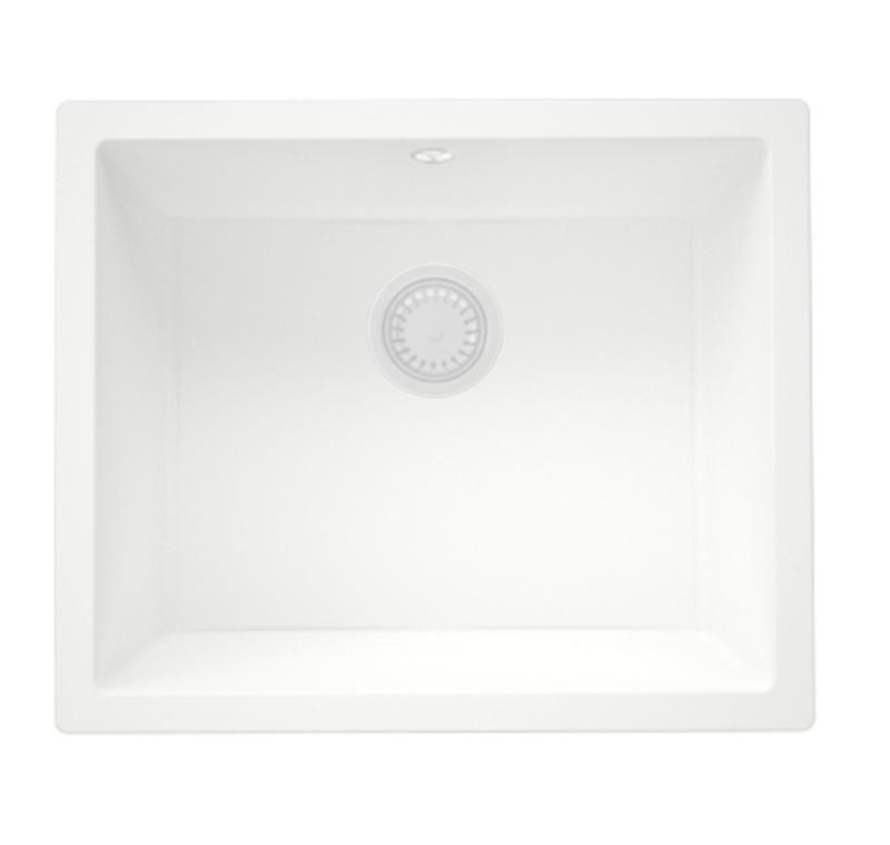 GraniteMy Universele granieten witte spoelbak 50x40 cm biela, montáž na vrch, spodná montáž a plochá montáž s bielou zátkou 1208967132