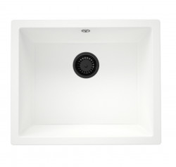 GraniteMy Universele granieten witte spoelbak 50x40 cm, wit, opbouw, onderbouw en vlakbouw met zwarte plug 1208967133