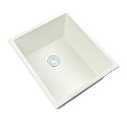 GraniteMy Universele granieten witte spoelbak 34x40 cm biela na montáž na pracovnú dosku, pod pracovnú dosku a na úroveň pracovnej dosky s bielou zátkou 1208967146
