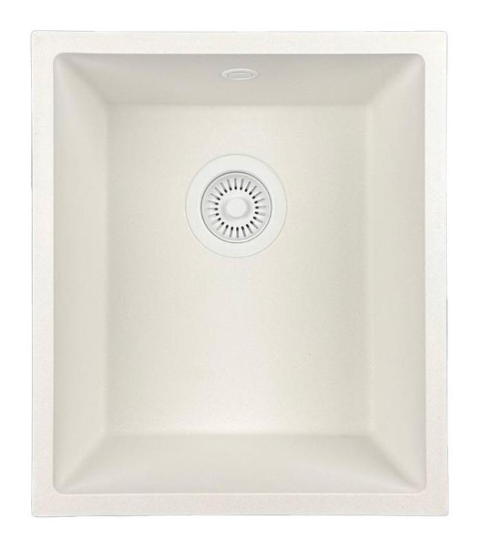 GraniteMy Universele granieten witte spoelbak 34x40 cm biela na montáž na pracovnú dosku, pod pracovnú dosku a na úroveň pracovnej dosky s bielou zátkou 1208967146