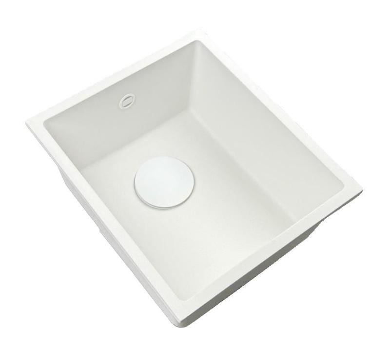 GraniteMy Universele granieten witte spoelbak 34x40 cm biela na montáž na pracovnú dosku, pod pracovnú dosku a na úroveň pracovnej dosky s bielou zátkou 1208967146