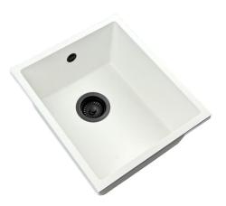 GraniteMy Universal žulový biely drez 34x40 cm biely na pracovnú dosku, pod pracovnú dosku a na rovinu s čiernou zátkou 1208967147