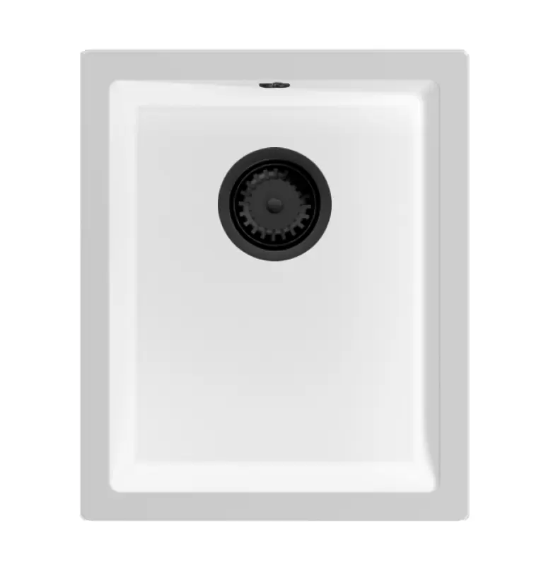 GraniteMy Universal žulový biely drez 34x40 cm biely na pracovnú dosku, pod pracovnú dosku a na rovinu s čiernou zátkou 1208967147