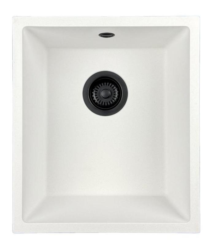 GraniteMy Universal žulový biely drez 34x40 cm biely na pracovnú dosku, pod pracovnú dosku a na rovinu s čiernou zátkou 1208967147