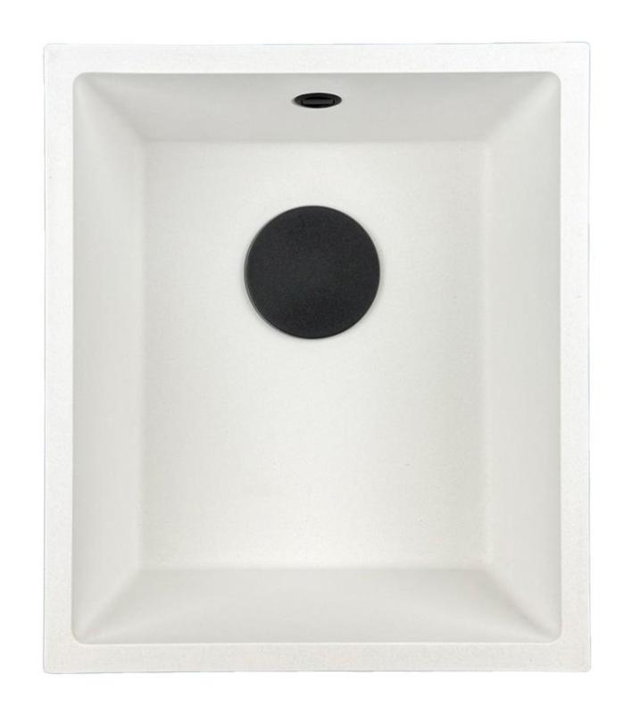 GraniteMy Universal žulový biely drez 34x40 cm biely na pracovnú dosku, pod pracovnú dosku a na rovinu s čiernou zátkou 1208967147
