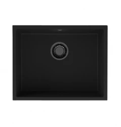 GraniteMy Universele granieten zwarte spoelbak 55x40 cm zwart, geschikt voor opbouw, onderbouw en vlakbouw met zwarte plug 1208967150