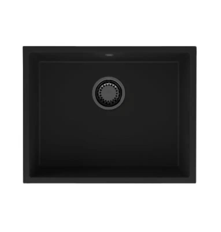 GraniteMy Universele granieten zwarte spoelbak 55x40 cm zwart, geschikt voor opbouw, onderbouw en vlakbouw met zwarte plug 1208967150
