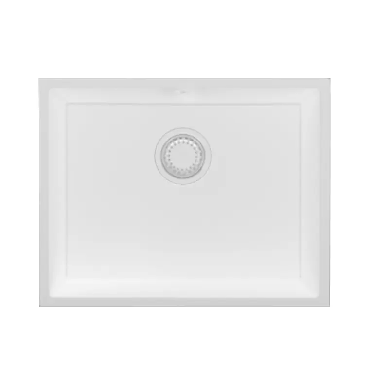 GraniteMy Univerzálny žulový biely drez 55x40 cm biely, montáž na dosku, pod dosku a do roviny s bielou zátkou 1208967153