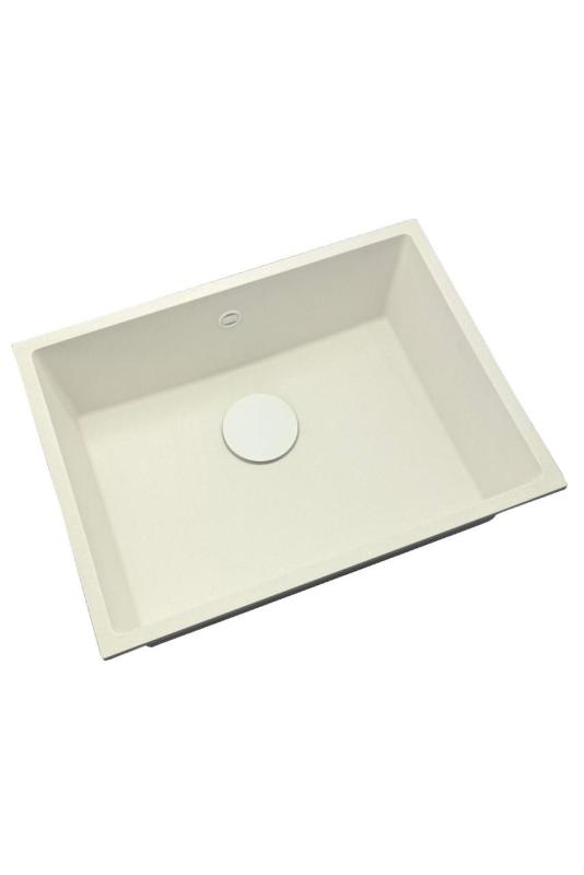 GraniteMy Univerzálny žulový biely drez 55x40 cm biely, montáž na dosku, pod dosku a do roviny s bielou zátkou 1208967153