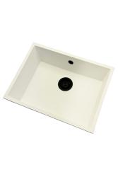 GraniteMy Universele granieten witte spoelbak 55x40 cm biela, montáž zhora, zdola a zarovno s doskou s čiernou zátkou 1208967154