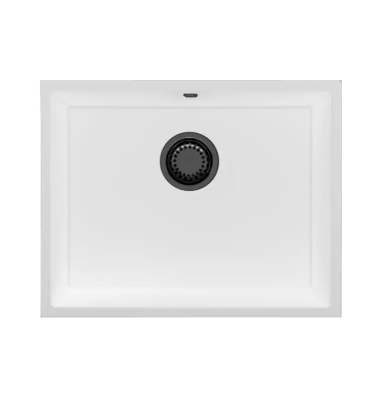 GraniteMy Universele granieten witte spoelbak 55x40 cm biela, montáž zhora, zdola a zarovno s doskou s čiernou zátkou 1208967154